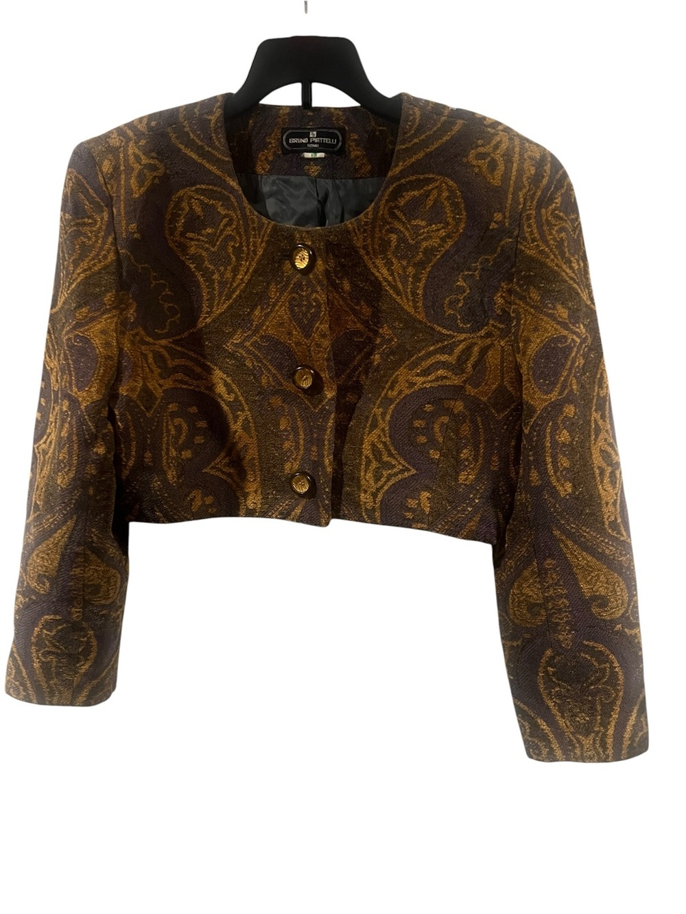 Bruno Piattelli Vintage Cropped Paisley Jacquard Jacket in Brown & Gold